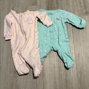 Baby Footed Pajamas Set in Pink and Mint